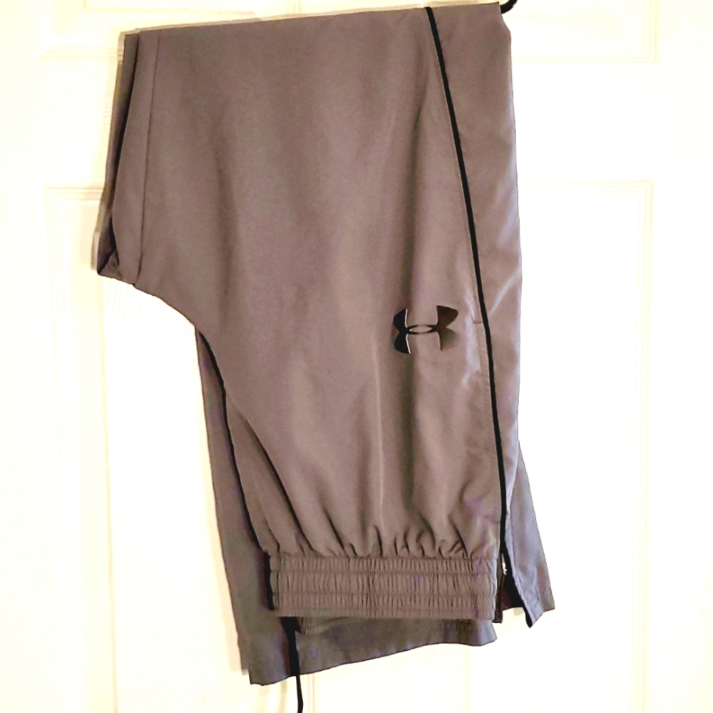 Mens Large Gray Under Armour X-Storm 1 Pants Mesh-Lined Loose Track Ankle Zip